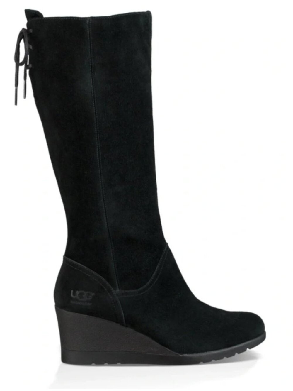 UGG Dawna Waterproof Suede Wedge Tall Boots Black Women's 7